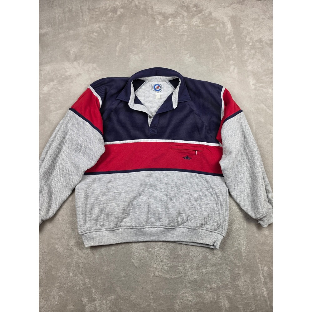 Vtg Greenline International Sweatshirt Mens L Gray Red Blue Colorblock *Read